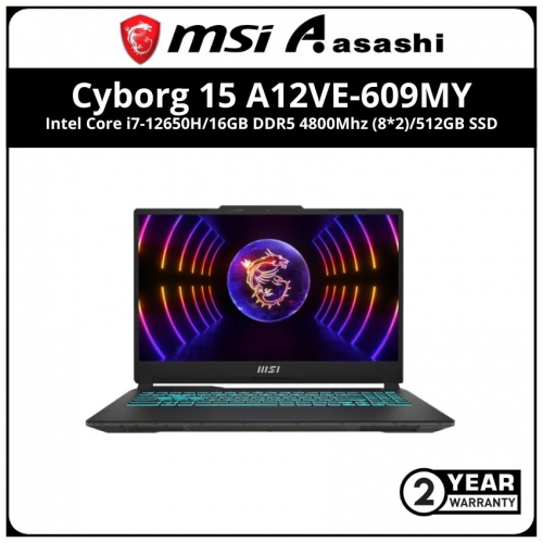 MSI Cyborg 15 A12VE-609MY Gaming Notebook (Intel Core i7-12650H/16GB DDR5 4800Mhz (8*2)/512GB SSD/NVIDIA GeForce RTX™ 4050 Laptop GPU 6GB GDDR6/15.6