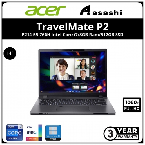 Acer TravelMate P2 P214-55-766H Notebook-(Intel Core i7-1355U/8GB DDR4(1 Extra Slot)/512GB SSD/14