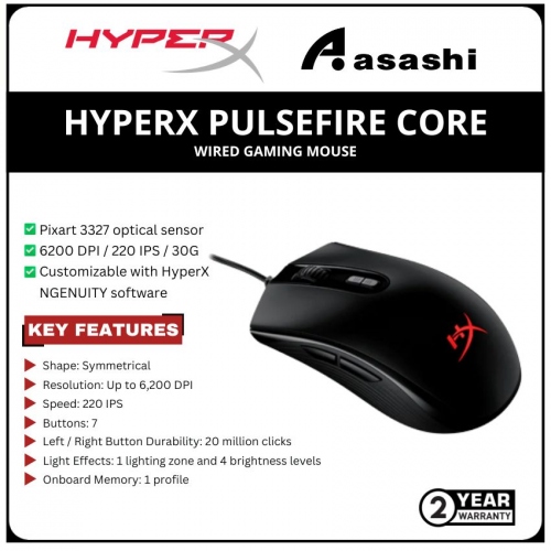 HP HyperX Pulsefire Core RGB Gaming Mouse-Black-(4P4F8AA)-2 Years Warranty