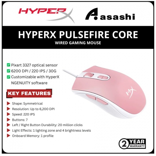 HP HyperX Pulsefire Core RGB Gaming Mouse-White+Pink-(639P1AA)-2 Years Warranty