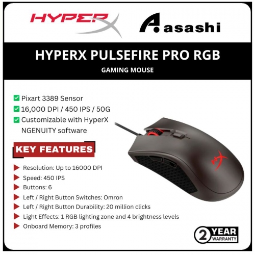 HP HyperX Pulsefire Pro RGB Gaming Mouse-Black-(4P4F7AA)-2 Years Warranty