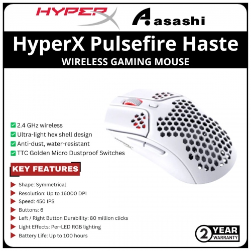 HP HyperX Pulsefire Haste Wireless RGB Gaming Mouse-White+Pink-(4P5D8AA)-2 Years Warranty