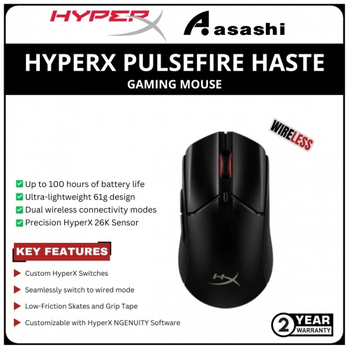 HP HyperX Pulsefire Haste 2 Wireless + Bluetooth RGB Gaming Mouse-Black-(6N0B0AA)-2 Years Warranty