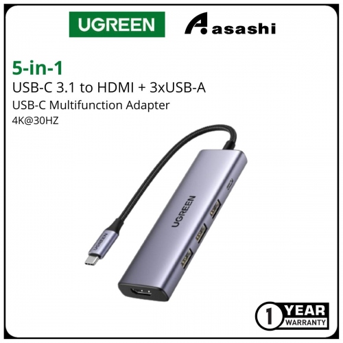 UGREEN 15596 USB-C 3.1 TO HDMI 4K@30HZ+3*USB-A+PD100W