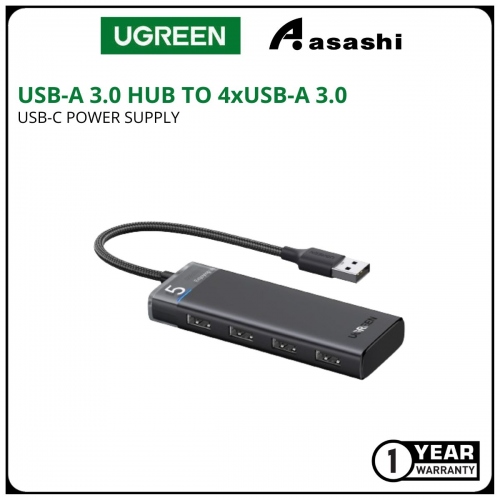 UGREEN 15548 USB-A 3.0 HUB TO 4*USB-A 3.0 WITH USB-C POWER SUPPLY (GREY)