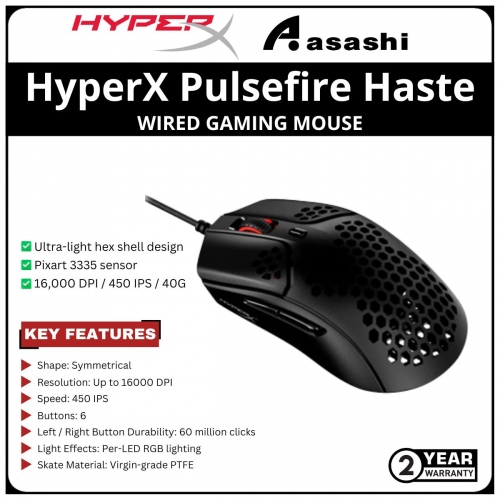 HP HyperX Pulsefire Haste RGB Gaming Mouse-Black-(4P5P9AA)-2 Years Warranty