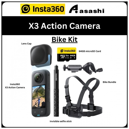 Insta360 X3 Bike Kit Limited Edition Set (CINSAAQV) - Standalone+Invisible selfie stick+Lens cap+64GB card+ New Bike bundle