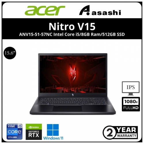 Acer Nitro V15 ANV15-51-57NC Gaming Notebook(Intel Core i5-13420H/8GB DDR5 (1 Extra Slot)/512GB SSD/Nvidia RTX2050 4GD5/15.6