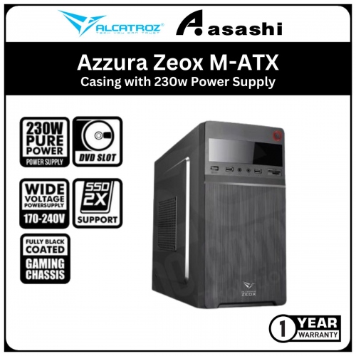 Alcatroz Azzura Zeox M-ATX Casing with 230w Power Supply (Grey) - 1 Year Warranty