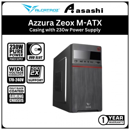 Alcatroz Azzura Zeox M-ATX Casing with 230w Power Supply (Red) - 1 Year Warranty