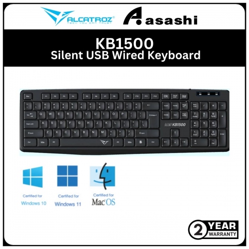 Alcatroz KB1500 Silent USB Wired Keyboard - 2Y
