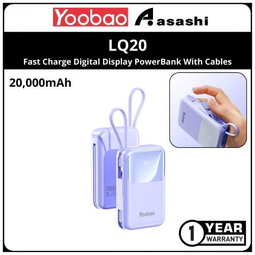 Yoobao Q18 / LQ20 20000mAh Fast Charge Digital Display PowerBank With Cables -Purple (1 yrs Limited Hardware Warranty)