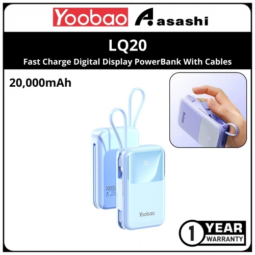 Yoobao Q18 / LQ20 20000mAh Fast Charge Digital Display PowerBank With Cables -Blue (1 yrs Limited Hardware Warranty)
