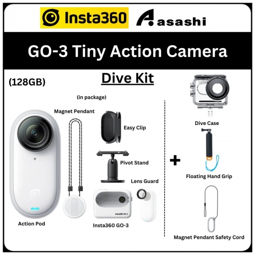 DIVE KIT - Insta360 GO 3 (128gb) Tiny Action Camera with Dive Case + Floating Hand Grip - CINSABKA-DK (GO306)