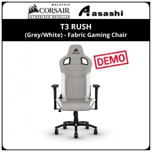 DEMO - CORSAIR T3 RUSH (Grey/White) - Fabric Gaming Chair, Grey/White CF-9010030-WW