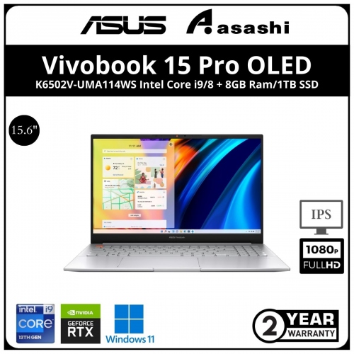 Asus Vivobook Pro 15 OLED Notebook-K6502V-UMA114WS-(Intel Core i9-13900H/16GB DDR5(8GB OB+8GB) /1TB SSD/15.6