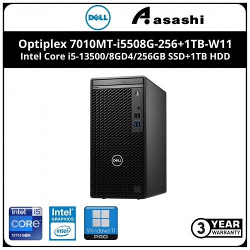 Dell Optiplex 7010MT-i5508G-256+1TB-W11 MT Commercial Desktop - (Intel Core i5-13500/8GD4/256GB SSD+1TB HDD/Intel UHD Graphic/Wired KB & Mouse/Win11Pro/3Yrs)