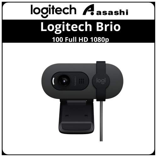 Logitech Brio 100 Full HD 1080p Graphite webcam with auto-light balance, integrated privacy shutter, and built-in mic.(960-001587)