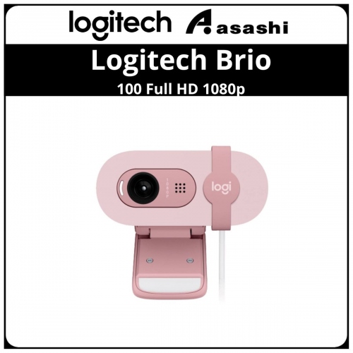 Logitech Brio 100 Full HD 1080p Rose webcam with auto-light balance, integrated privacy shutter, and built-in mic.(960-001624)