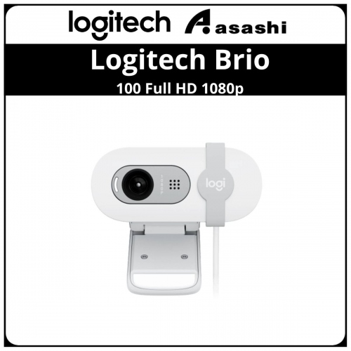 Logitech Brio 100 Full HD 1080p Off White webcam with auto-light balance, integrated privacy shutter, and built-in mic.(960-001618)