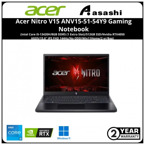 Acer Nitro V15 ANV15-51-54Y9 Gaming Notebook(Intel Core i5-13420H/8GB DDR5 (1 Extra Slot)/512GB SSD/Nvidia RTX4050 6GD5/15.6