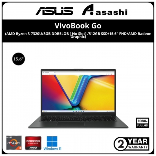 Asus Vivobook Go Notebook-E1504F-ANJ870WS-(AMD Ryzen 3-7320U/8GB DDR5L OB ( No Slot) /512GB SSD/15.6
