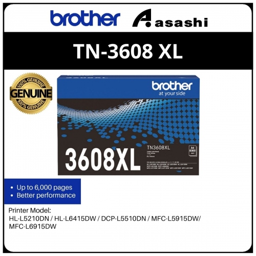 Brother TN-3608 XL Black Toner Cartridge 6000 Pages