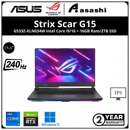 Asus ROG Strix Scar 15 G533Z-XLN034W Gaming Notebook - (Intel Core i9-12900H/32G D5(16*2)/2TB SSD/15.6