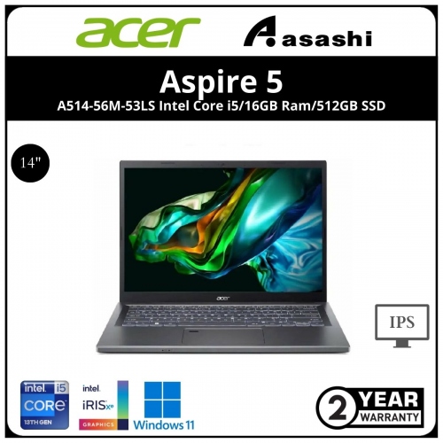 Acer Aspire 5 A514-56M-53LS Notebook (intel Core i5-13500H/16GB DDR5 OB(No Slot)/512GB SSD/Intel® Iris® Xe Graphics/14