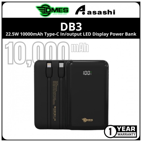 DMES DB3 (Black) 22.5W 10000mAh Type-C In/output LED Display Power Bank - 1Y