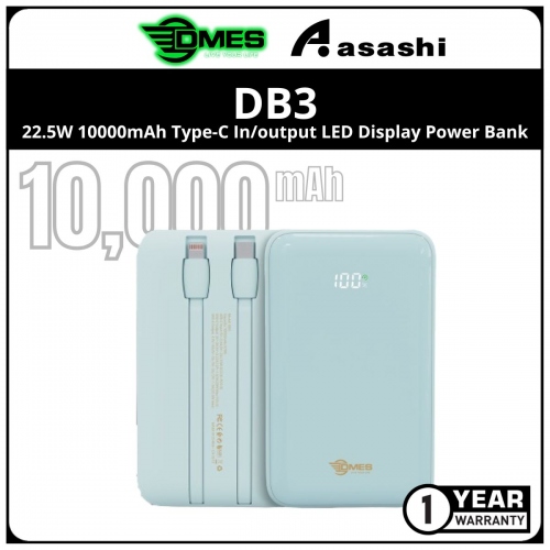 DMES DB3 (Blue) 22.5W 10000mAh Type-C In/output LED Display Power Bank - 1Y
