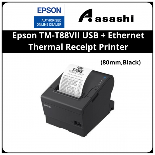 Epson TM-T88VII USB + Ethernet Thermal Receipt Printer (80mm, Black) (C31CJ57552)