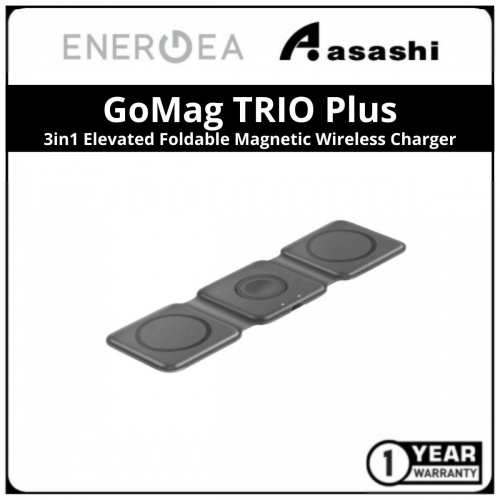 Energea BAZIC GoMag TRIO Plus 3in1 Elevated Foldable Magnetic 15w Wireless Charger - Grey (1 yrs Limited Hardware Warranty)