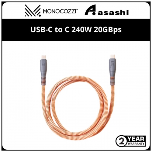 Monocozzi Essentials | USB-IF Certified USB-C to C 240W 20GBps Braided Sync and Charge Cable - 120cm (Terracotta)