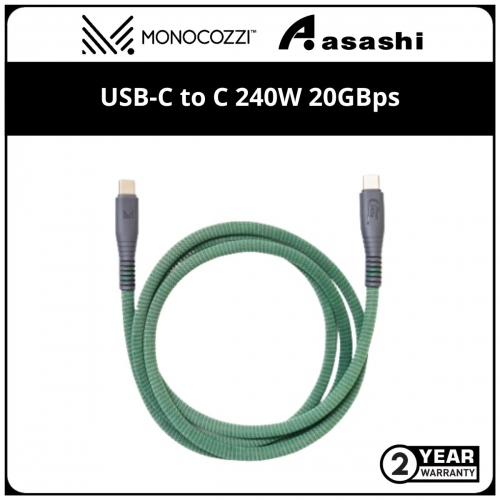 Monocozzi Essentials | USB-IF Certified USB-C to C 240W 20GBps Braided Sync and Charge Cable - 120cm (Olive)