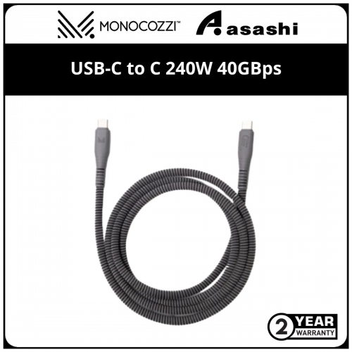 Monocozzi Essentials | USB-IF Certified USB-C to C 240W Thunderbolt4 40GBps Braided Sync and Charge Cable - 120cm (Charcoal)