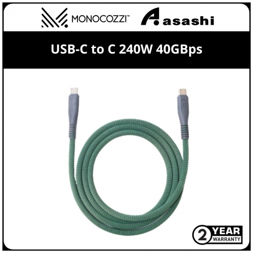 Monocozzi Essentials | USB-IF Certified USB-C to C 240W Thunderbolt4 40GBps Braided Sync and Charge Cable - 120cm (Olive)