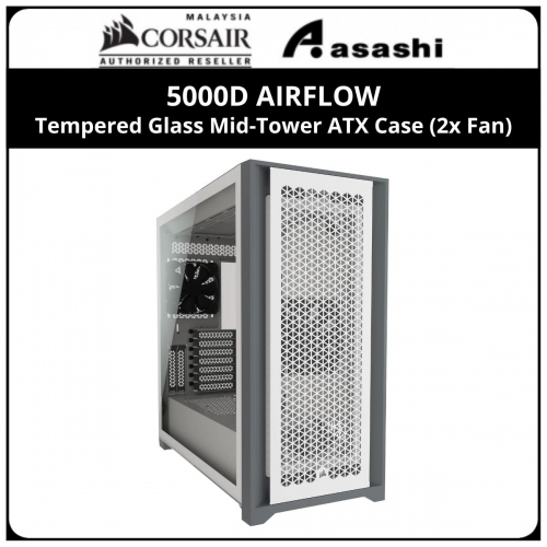 Corsair 5000D AIRFLOW Tempered Glass Mid-Tower ATX Case (2x Fan) - White