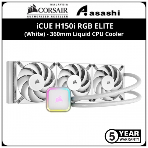 Corsair iCUE H150i RGB ELITE (White) 360mm Liquid CPU Cooler (AF Elite 1850RPM) - 5 Yrs Warranty