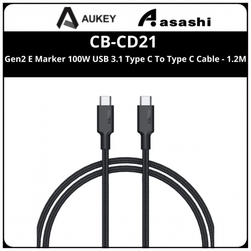 AUKEY CB-CD21 Gen2 E Marker 100W USB 3.1 Type C To Type C Cable - 1.2M
