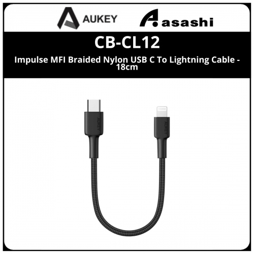 AUKEY CB-CL12 Impulse MFI Braided Nylon USB C To Lightning Cable - 18cm