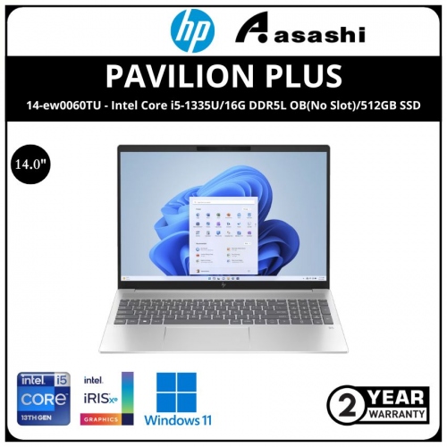 HP Pavilion Plus 14-ew0060TU Notebook-95S52PA-(Intel® Core™ i5-1335U/16G DDR5L OB(No Slot)/512GB SSD/14