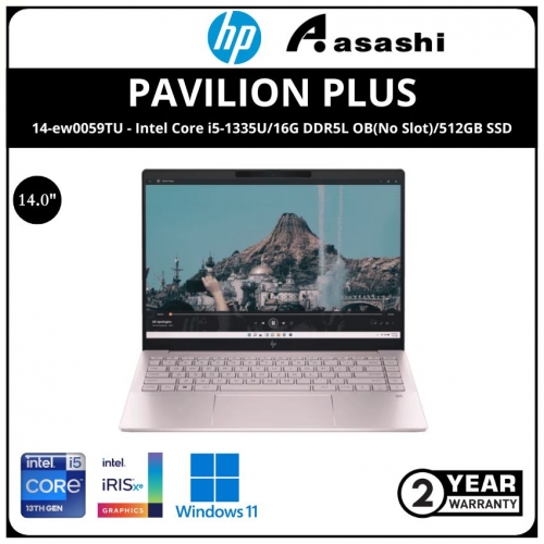 HP Pavilion Plus 14-ew0059TU Notebook-95S51PA-(Intel® Core™ i5-1335U/16G DDR5L OB(No Slot)/512GB SSD/14