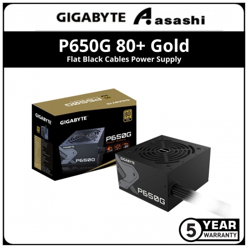 Gigabyte P650G 80+ Gold, Flat Black Cables Power Supply - (5 Years Warranty)