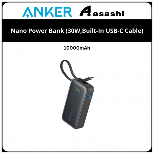 Anker 10000mAh Nano Power Bank (30W,Built-In USB-C Cable) - Black