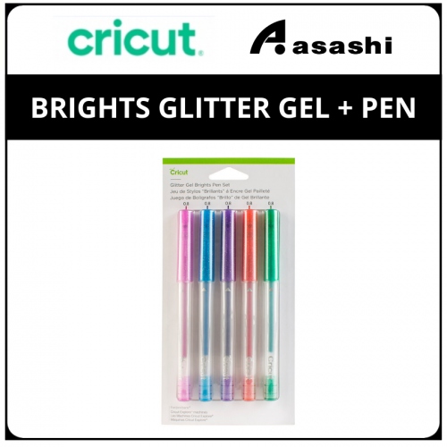 Cricut 2004026 Brights Glitter Gel + Pen (set of 5) - 0.8 Pen, Red / Green / Pink / Violet / Blue, Toxic, Acid Free and permanent after Drying.