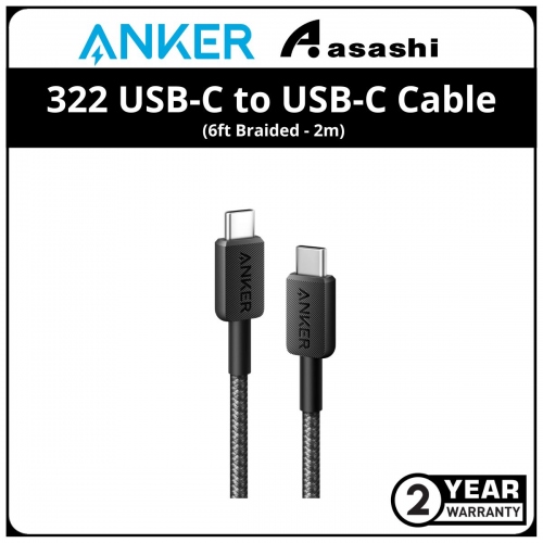 Anker 322-6ft USB-C to USB-C Cable (6ft Braided) - Black