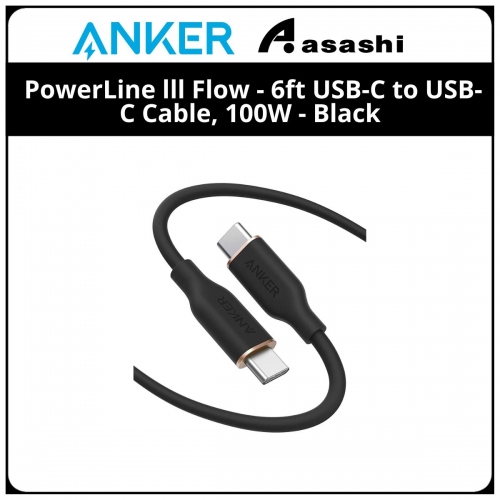 Anker PowerLine lll Flow - 6ft USB-C to USB-C Cable, 100W - Black