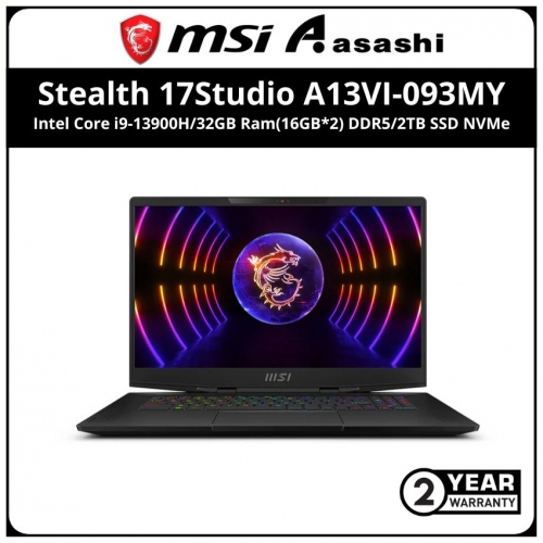 MSI Stealth 17Studio A13VI-093MY GAMING NOTEBOOK-(Intel Core i9-13900H/32GB Ram(16GB*2) DDR5/2TB SSD NVMe/Nvidia RTX4090 16GD6/17.3