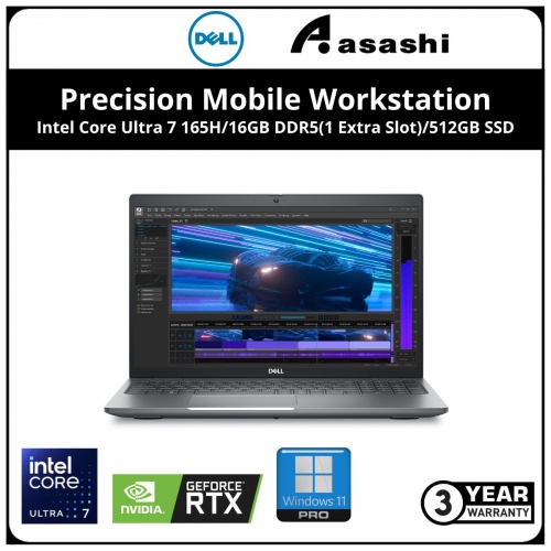 Dell Precision Mobile Workstation M3591-U7165H-16G-512-W11 (Intel Core Ultra 7 165H/16GB DDR5(1 Extra Slot)/512GB SSD/15.6